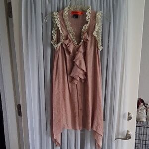 Elegant Pink Ruffle Lace Blouse